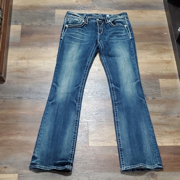 Miss Me Blue Boot Cut Jeans with Vintage Fading - Picture 1 of 11